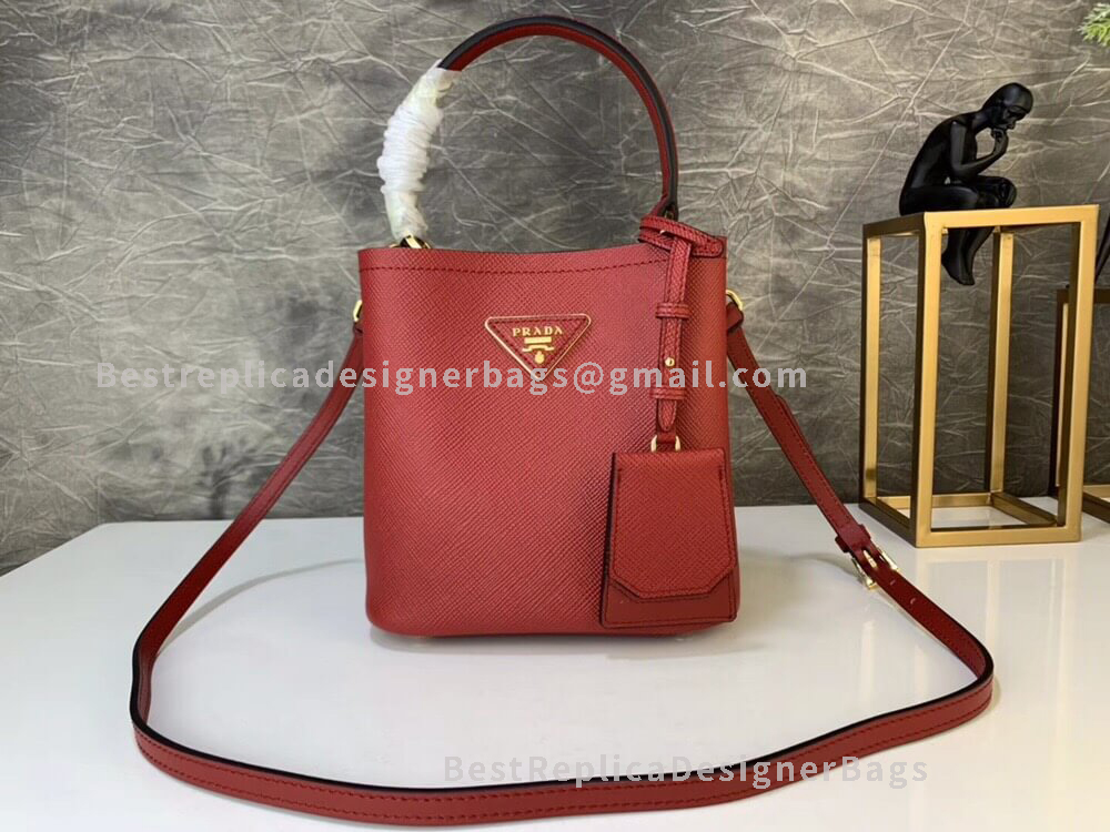 Prada Red Mini Saffiano Leather Bucket Bag GHW 217